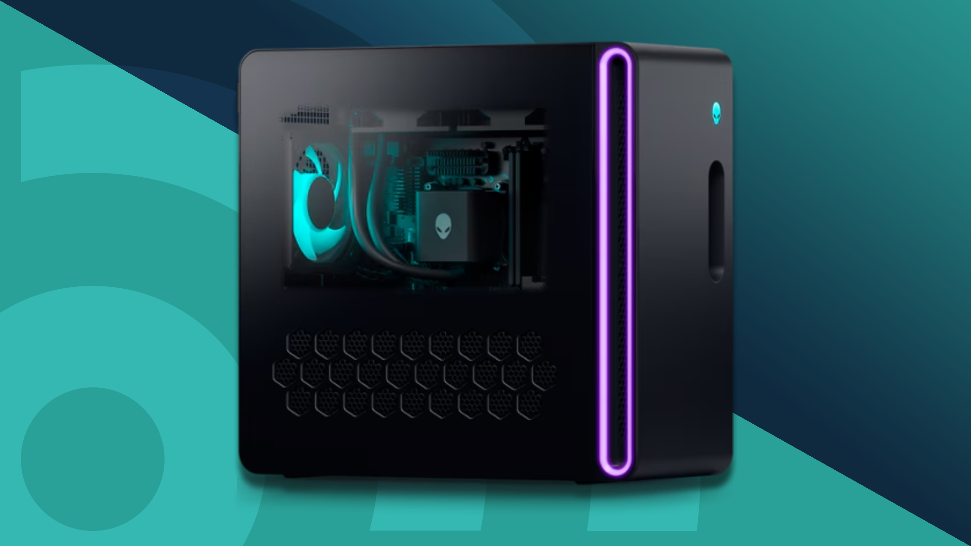 Alienware Aurora Gaming Desktop against a cyan TechRadar background